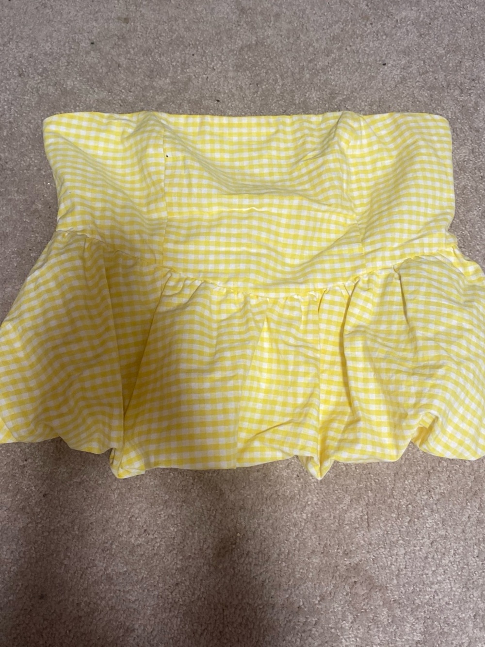 Yellow Gingham Strapless Crop Top